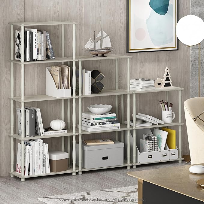 Furinno Turn-N-Tube 5-Tier Multipurpose Shelf / Display Rack / Storage Shelf / Bookshelf, Classic Tubes, Sonoma Oak/White-NeatNest
