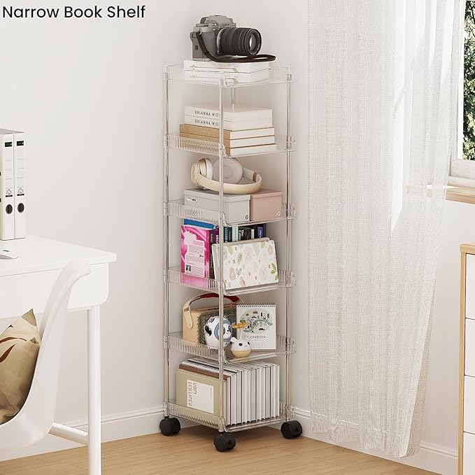 LUCKNOCK Slim Rolling Storage Cart for Small Spaces, 6-Tier Bathroom & Kitchen Organizer with Wheels, Narrow Mobile Shelving Unit, Stackable Design for Office, Laundry Room, and Tight Corners-NeatNest