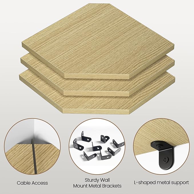 Corner Shelf Wall Mount, Floating Corner Shelves, Set of 3 Corner Wall Shelf Organizer, Rustic Wood Wall Storage Display Shelves for Living Room Bedroom Bathroom Kitchen, Rustic Brown, Oak-NeatNest