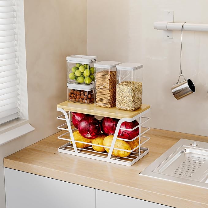 Small Grocery Bag Holder, Trash Bag Dispenser with Bamboo Top for Laundry Room Organization,Laundry Organizers and Storage, White