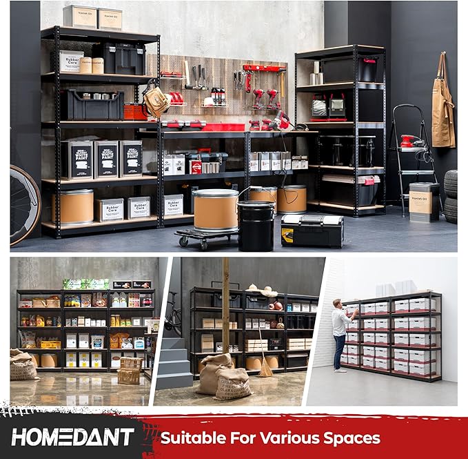 HOMEDANT 5-Tier Laminated Boltless Heavy Duty Metal Shelving Unit Adjustable Garage Storage Utility Rack Shelves Organization Multipurpose Shelf Warehouse Industrial 39.8" W x 18.2" D x 71.3" H 4Pack-NeatNest