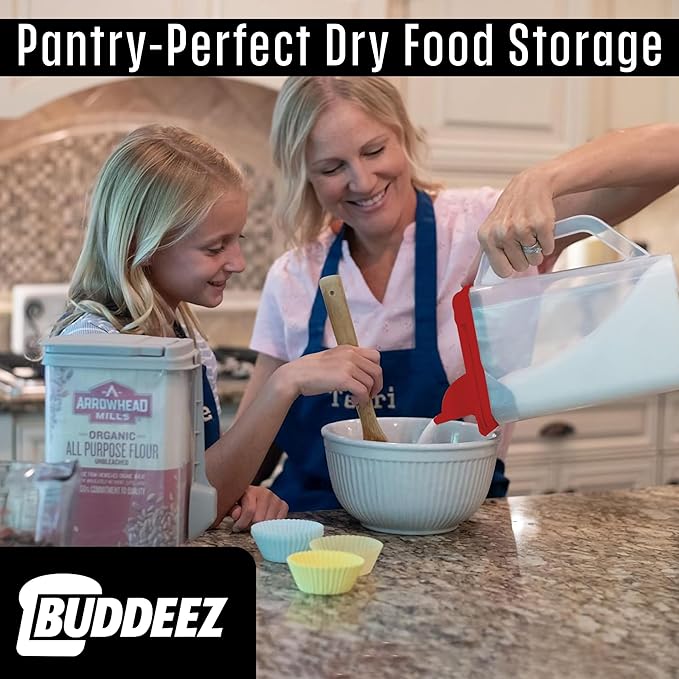 Buddeez Flour and Sugar Container - 4 Quart All Purpose Kitchen Organization and Storage Unit, Dry Storage Container For Kitchen, Large Food Storage Container for Organizing Your Pantry (Red Lid)-NeatNest