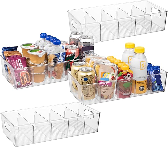 ClearSpace Plastic Pantry Organization and Storage Bins with Removable Dividers – 4 Pack XL Perfect Kitchen Organization or Kitchen Storage – Refrigerator Organizer Bins, Cabinet Organizers-NeatNest