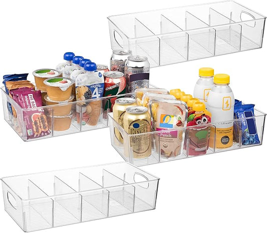 ClearSpace Plastic Pantry Organization and Storage Bins with Removable Dividers – 4 Pack XL Perfect Kitchen Organization or Kitchen Storage – Refrigerator Organizer Bins, Cabinet Organizers-NeatNest