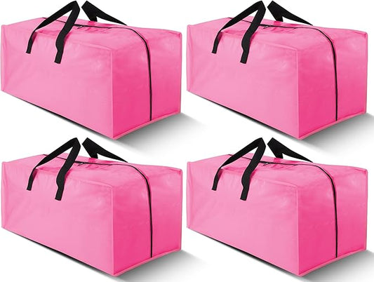 Cosy Family 4 Pack Heavy Duty Extra Large Moving Bags with Backpack Straps - Strong Handles & Zippers, Storage Totes For Space Saving, Fold Flat, Alternative to Moving Box, Pink-NeatNest