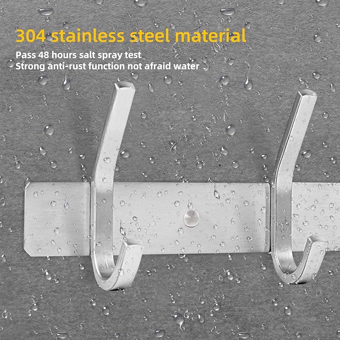 Coat Rack Wall Mounted,Stainless Steel Silver Towel Racks with 5 Hooks for Bathroom Kitchen Bedroom Door-NeatNest