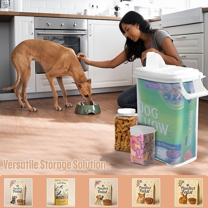 Buddeez Pet Food Storage Solution (Set of 3) - 32QT, 4QT & 2QT BPA-Free Containers with Scoop & Pour Spout for Dry Food, Treats, Chews, Made in USA-NeatNest