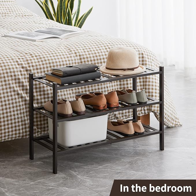 Shoe Rack, 3-Tier Bamboo Stackable Shoe Shelf Storage Organizer, Shoe Stand for Closet, Entryway and Hallway-NeatNest