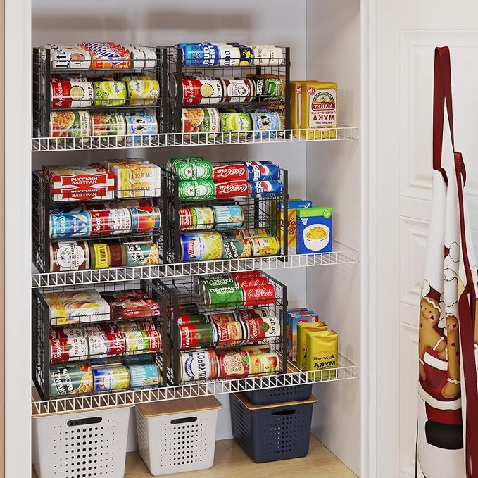 JKsmart 3-Tier Stackable Can Rack Organizer for Pantry, Adjustable Can Storage Holder for Various Ounces of Canned food Soda Drinks, Can Dispenser for Kitchen Cupboard Cabinet, 2 Pack-NeatNest