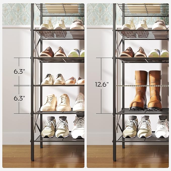 8 Tier Shoe Rack, Large Capacity Shoe Storage Organizer Holds 32 Pairs, Durable and Stable, for Entryway, Hallway, Closet, Dorm Room, Charcoal and Black SS08BC-NeatNest