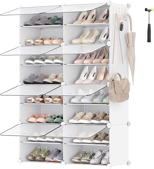 SONGMICS Shoe Rack Organizer, 8-Tier Shoe Storage Cabinet for Closet and Entryway, Holds 32 Pairs of Shoes, Adjustable, White ULPC034W01-NeatNest