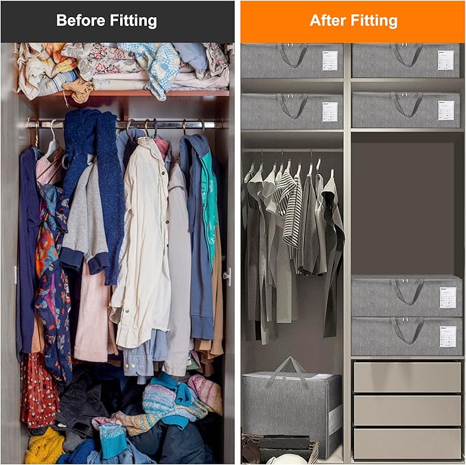 2 Pack 105L Comforter Storage Bags, Extra Large Bedding Storage Bags with Category Card and Clear Window, Reinforced Handles & Zippers, Foldable Closet Organizers for Blanket Pillow-NeatNest