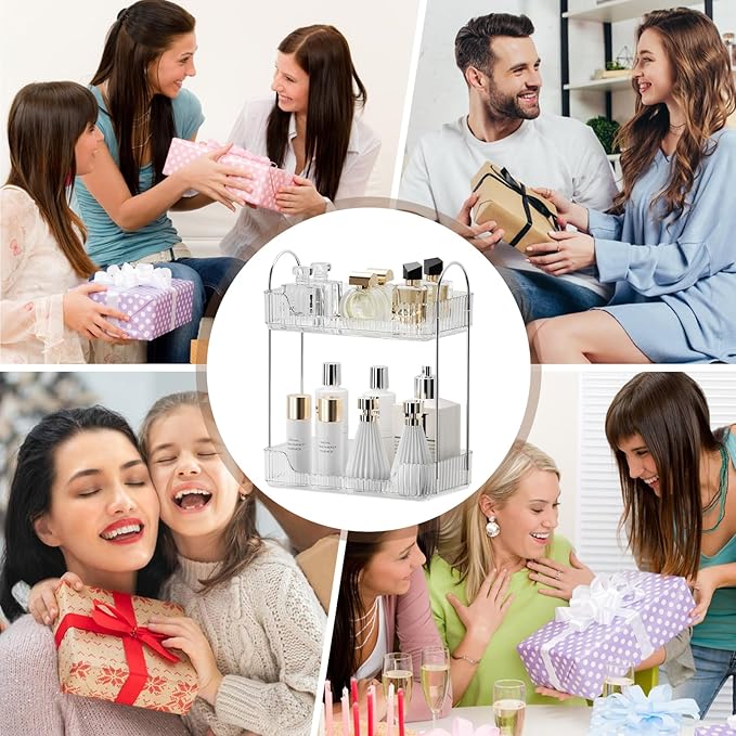 Clear 2-Tier Vanity Organizer - Countertop Shelf for Bathroom Cosmetics, Toiletries, Lotions, Perfumes-NeatNest