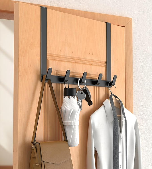 Long Over The Door Hooks with 15.75-inch Arms for Easier Access by Women, Heavy Duty Door Hanger for Winter Coat, L16U, Fits Standard 1 3/4'' Doors, Towel Racks Organization, Black