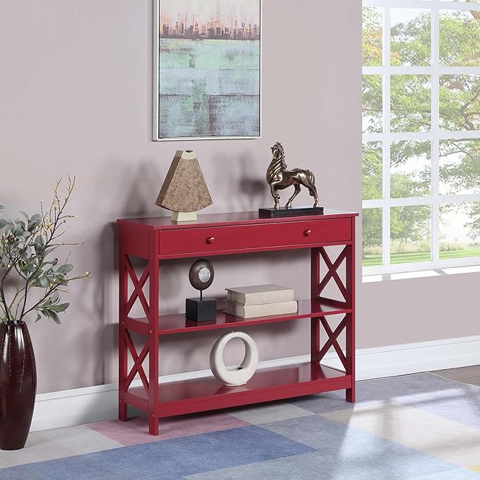 Convenience Concepts Oxford 1 Drawer Console Table with Shelves, Cranberry Red-NeatNest