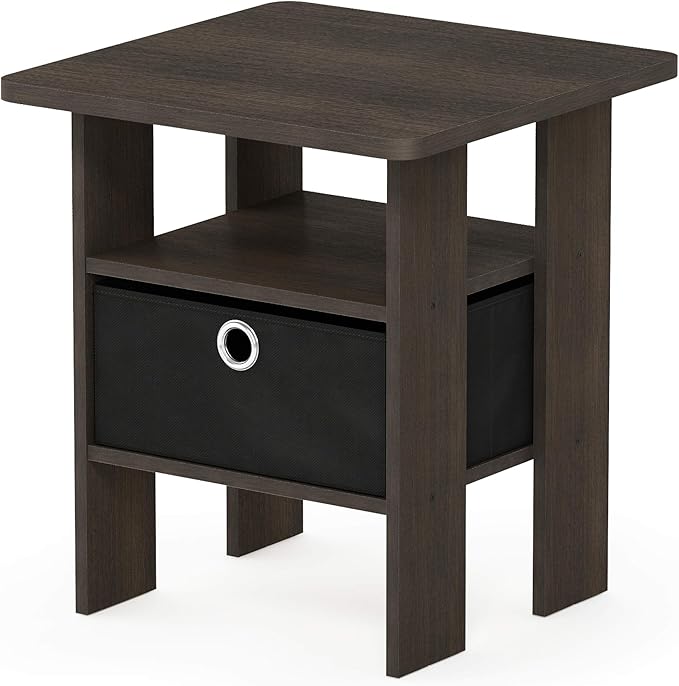 Furinno Andrey End Table / Side Table / Night Stand / Bedside Table with Bin Drawer, Dark Brown/Black, 1-Pack, Center Bin