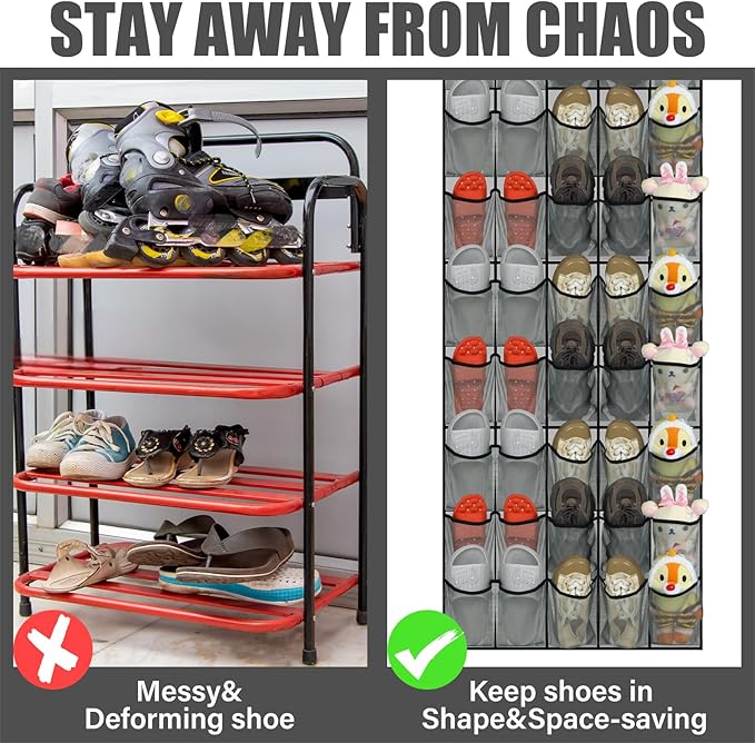 Windyun 40 Over the Door Shoe Organizer Large Mesh Pocket Hanging Shoe Rack for Closet Gray Nonslip Behind Door Storage Holder Back to School Organizer for Dorm Room College Classroom Storage-NeatNest