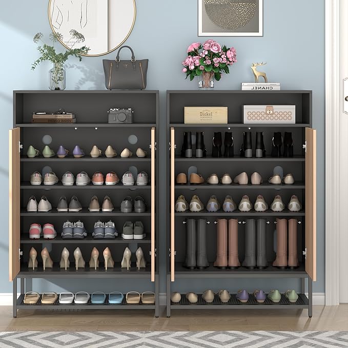 Shoe Organizer with Doors, Shoe Storage Cabinet with Adjustable Shelves for Entryway, 7-Tier Entryway Shoe Rack Storage for Hallway, Closet, Living Room-NeatNest