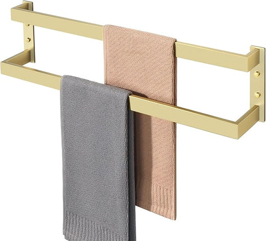 Alise Double Towel Bar 24", SUS304 Stainless Steel Towel Racks for Bathroom Wall Mounted, Heavy Duty Bathroom Towel Holder, Space Saving Towel Hanger, Brushed Gold