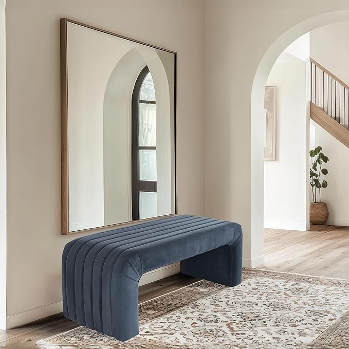 HomePop Arch Channel Bench|Bench for Living Room & Bedroom | Decorative Home Furniture - Blue Velvet