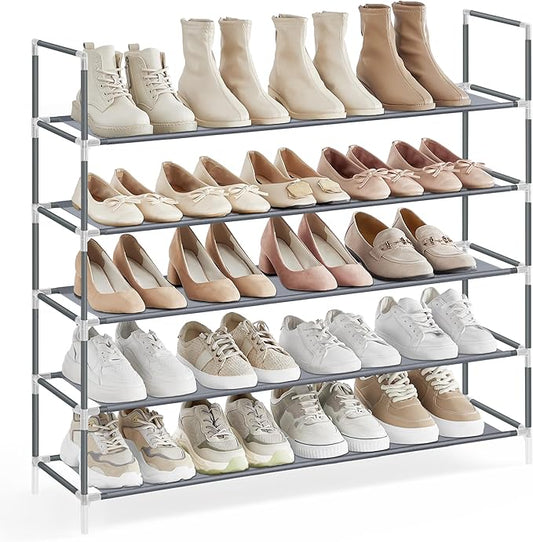 SONGMICS 5-Tier Shoe Rack, Shoe Storage for Hallway Closet, Slim and Space-Saving, Metal Frame, Non-Woven Fabric Shelves, Grey ULSH055G01V1-NeatNest
