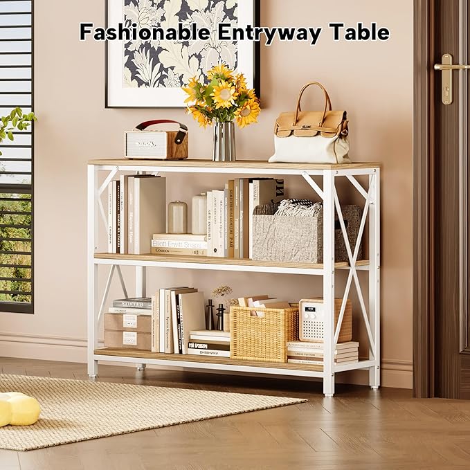 Homeiju Entry Table 40" Width, 3-Tier Entryway Table with Storage, Industrial Sofa Table with Open Shelves, Foyer Tables for Entryway, Hallway, Kitchen, Living Room and Bedroom, Light Coffee-NeatNest