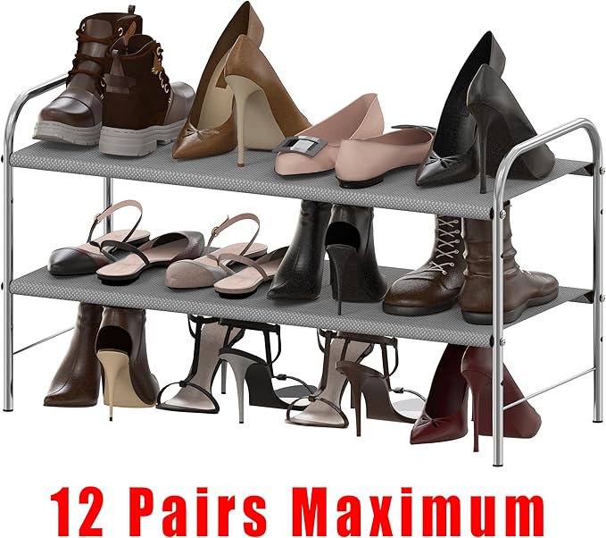 Simple Houseware 2-Tier Shoe Rack Storage Organizer, Grey-NeatNest