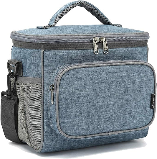 FlowFly Insulated Reusable Lunch Bag Adult Large Lunch Box for Women and Men with Adjustable Shoulder Strap,Front Zipper Pocket and Dual Large Mesh Side Pockets,Navy-NeatNest