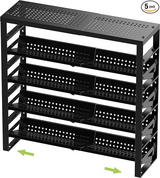 Expandable, Stackable, Adjustable Spice Rack kitchen Organizer,Metal Pantry Storage Shelves - Multi-Tier Shelf for Cabinet, Countertop, Pantries, Cupboard or Wall Mount,Black-NeatNest
