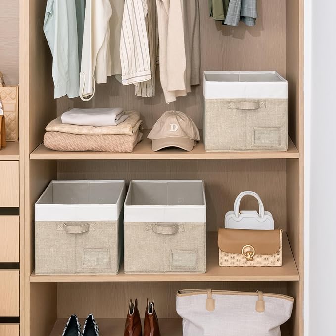 GRANNY SAYS Closet Storage Bins, Fabric Storage Baskets, Large, Khaki & Ivory, 3-Pack