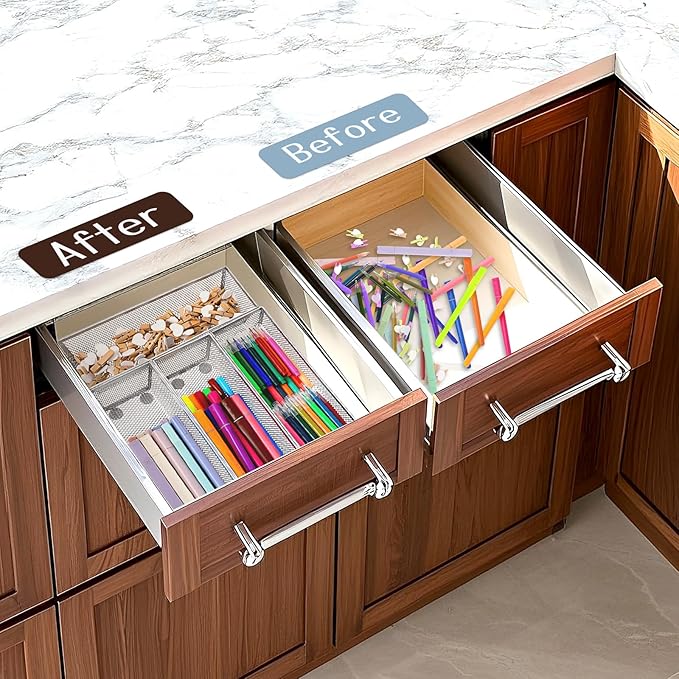6 Pack Silverware Organizer, Mesh Small Utensil Drawer Organizer Silverware Holder for Kitchen Drawer, Metal Narrow Cutlery Drawer Organizer for Flatware, Knives, Spoons Storage 3x9x2 Inch-NeatNest