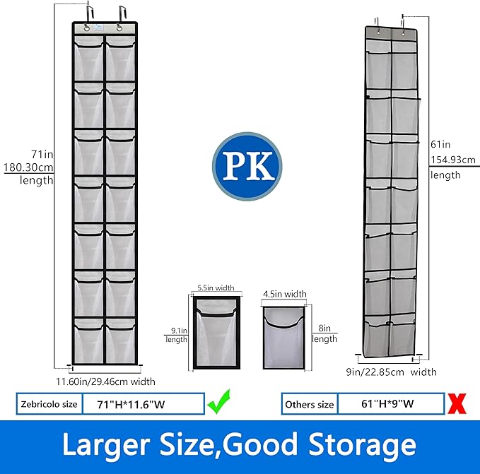 Pack of 2 door shoe organizer, 14 Large Breathable Mesh Pockets,shoe organizer, Hanger Holds Up to 45 lbs for Shoes,New upgrade anti-scratch heavy-duty hooks,White-NeatNest