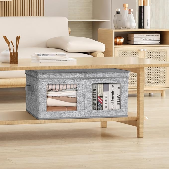 Univivi Large Foldable Fabric Storage Bins with lids [2-Pack] Collapsible Closet Storage Box for Clothes, Closet Organizer with Handles, Storage Cube Basket for Home, Bedroom (Grey, 24" x17" x 12")-NeatNest