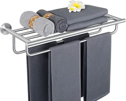 Alise 24 inch Towel Shelf with Double Towel Bars,Towel Rack for Bathroom,SUS 304 Stainless Steel Wall Mount Towel Holder Storage,Brushed Nickel,GYT7060-LS