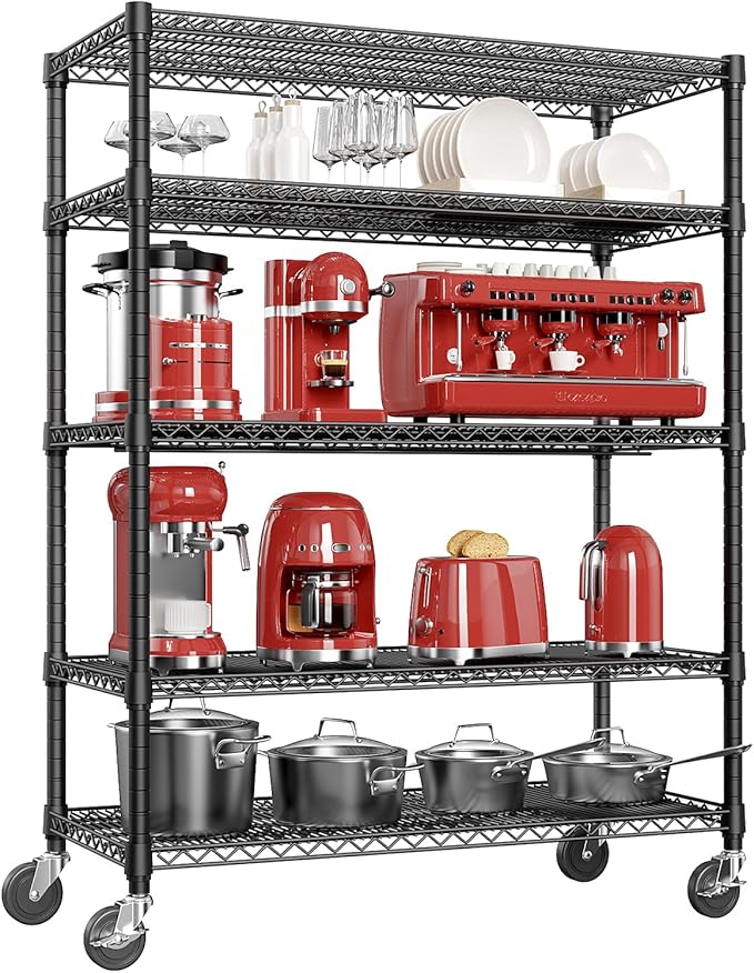 IZEUK Garage Shelving Wide Storage Shelves 5 Tier Metal Shelves Heavy Duty Adjustable Utility Shelf Rack Black 23.6" D x 53.1" W x 73.6" H-NeatNest
