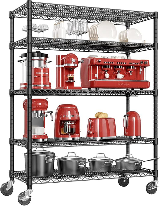 IZEUK Garage Shelving Wide Storage Shelves 5 Tier Metal Shelves Heavy Duty Adjustable Utility Shelf Rack Black 23.6" D x 53.1" W x 73.6" H-NeatNest