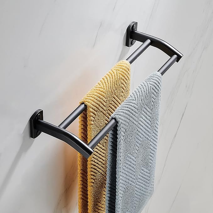 Black Double Towel Bar, Hand Towel Rack for Bathroom Wall Mounted Towel Hanger, Matte Black Bath Towel Rod,16 Inch