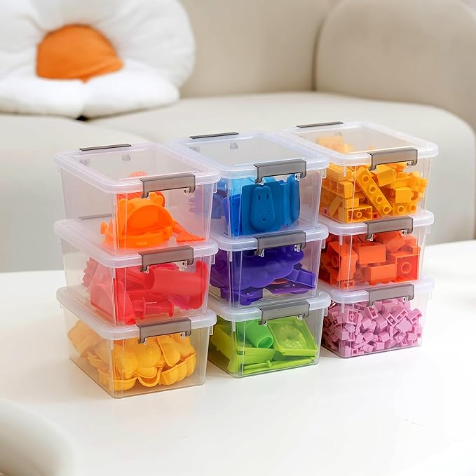 Citylife 1.3 QT 30 Packs Small Storage Bins Plastic Storage Container Stackable Box with Lids for Organizing, Clear White-NeatNest