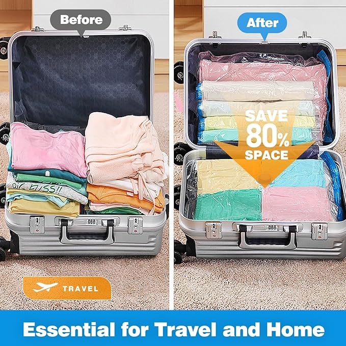 16 Pack Travel Vacuum Storage Bags with Electric Pump, Vacuum Seal Bags for Clothing, Vacuum Sealer Bags for Luggage, Travel Essentials-NeatNest