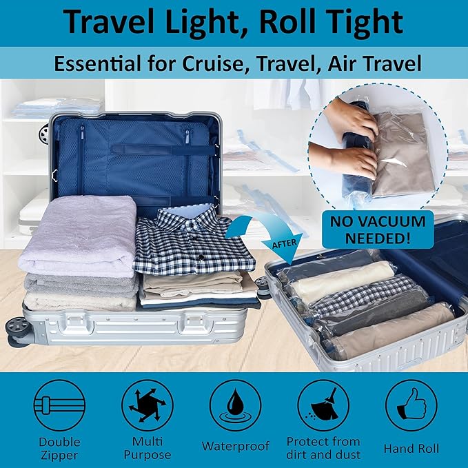 Compression Bags for Travel - Travel Essentials - 24 Pack Space Saver Bags - No Vacuum Needed - Compression Packing Bags for Cruise Accessories-NeatNest