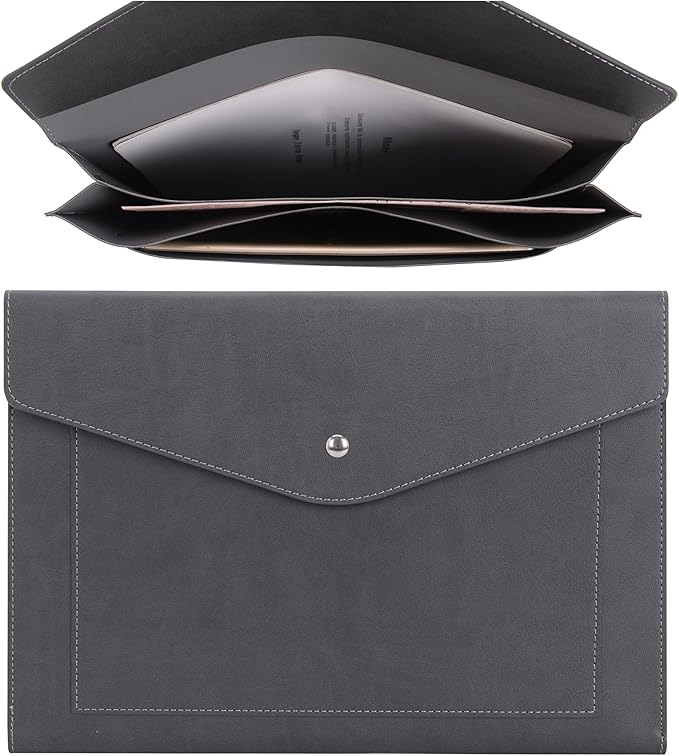 Wason Expanding A4 Document File PU Leather Envelope Case Holder-Large Size Pockets for Paper Bills Stationery Tablet and PC, Work Study Traveling (Grey)