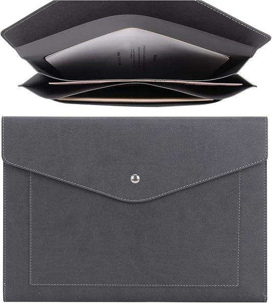 Wason Expanding A4 Document File PU Leather Envelope Case Holder-Large Size Pockets for Paper Bills Stationery Tablet and PC, Work Study Traveling (Grey)