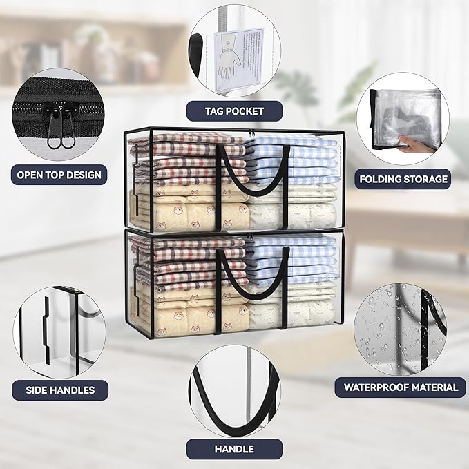 CONGREGATE 8 Pack Extra Large Moving Bags with Zippers & Carrying Handles, Heavy-Duty Storage Tote Moving Boxes for Space Saving，Fold Flat, Alternative to Moving Box (Semi-Transparent)-NeatNest