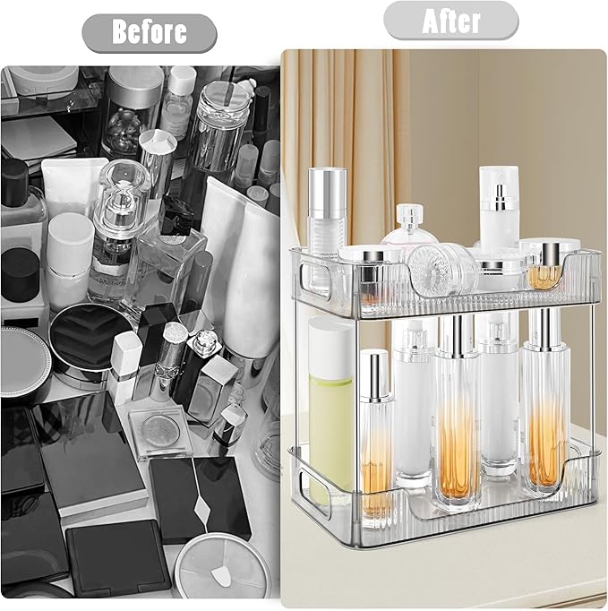 2-Tier Bathroom Counter Organizer Countertop Storage, Dresser Organizer Vanity Tray for Makeup, Perfume Organizer Cosmetics Skincare Shelf - Grey-NeatNest