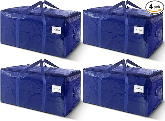 4 Pack Extra Heavy Duty Large Moving Bags with Strong Zipper & Carrying Handles, Sturdy Clothes Storage Bag Totes Bins, Packing Bags Moving Boxes College Moving Supplies, Dark Blue - 33 gal-NeatNest