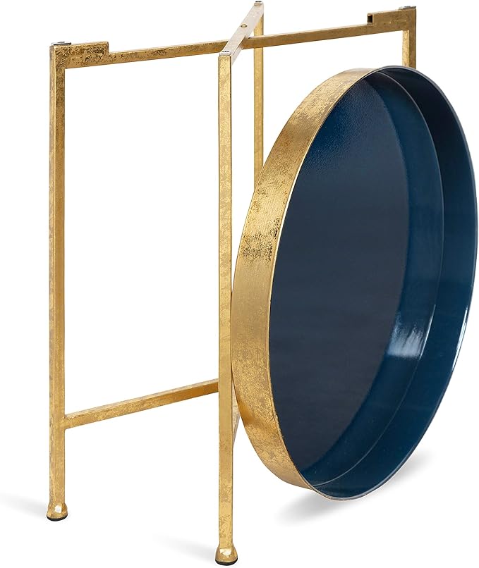 Kate and Laurel Celia Metal Foldable Round Accent Table, 18.25" x 18.25" x 22", Navy Surface and Gold Frame, Modern Minimalist Design and Detachable Magnetic Tabletop