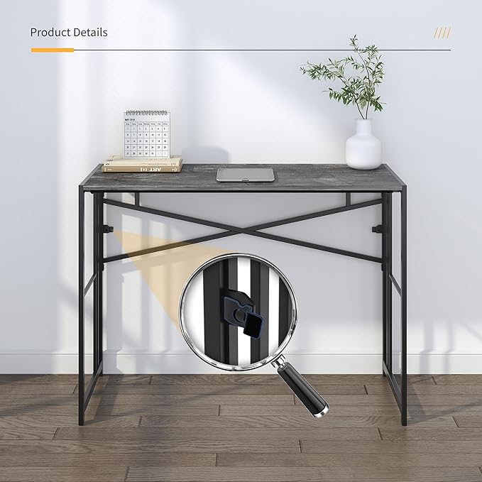 Folding Desk 40 inch Writing Gaming Computer Camping Desk, No Assembly Required Home Office Table, Grey-NeatNest