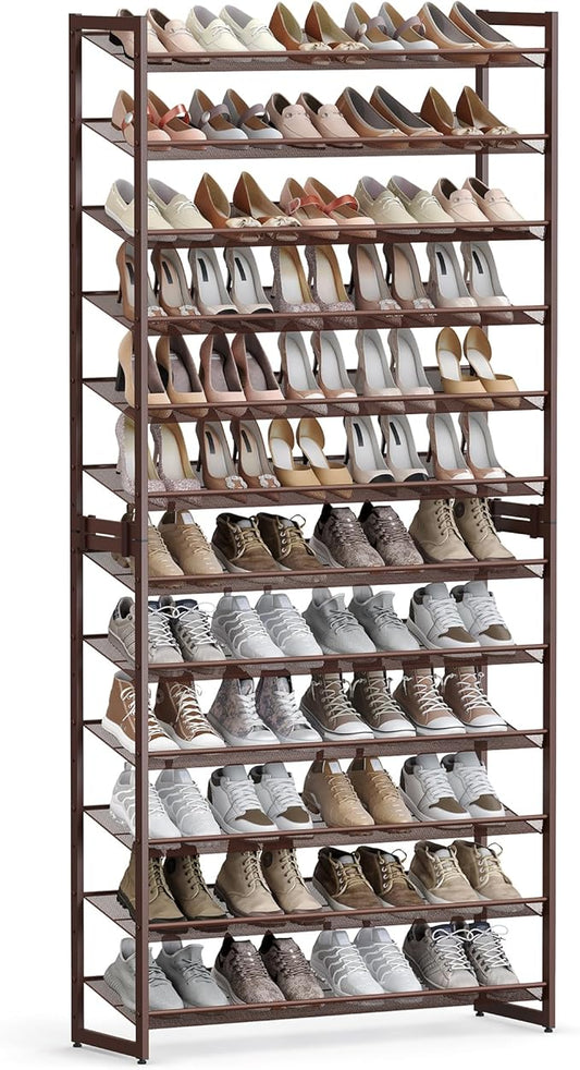 SONGMICS Shoe Rack, 12-Tier Shoe Organizer, Metal Rack for Garage, Set of 2, 6-Tier Stackable Shelf, with Adjustable Flat or Angled Shelves, Holds 48-60 Pairs, Bronze ULMR12A-NeatNest