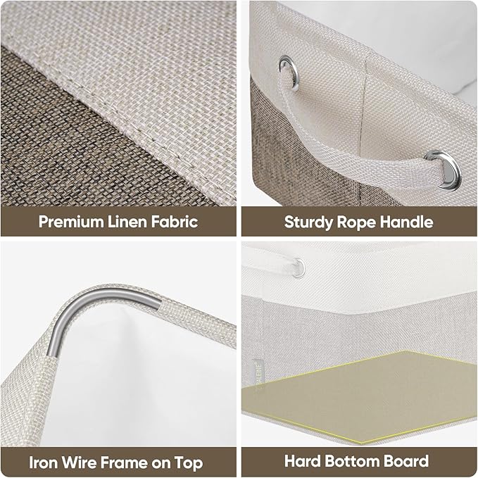 BALEINE 2 Pack Fabric Storage Bins for Shelves, Linen Storage Baskets for Organizing, Decorative Closet Bins for Clothes, Home (Brown, 12"x8"x8")-NeatNest