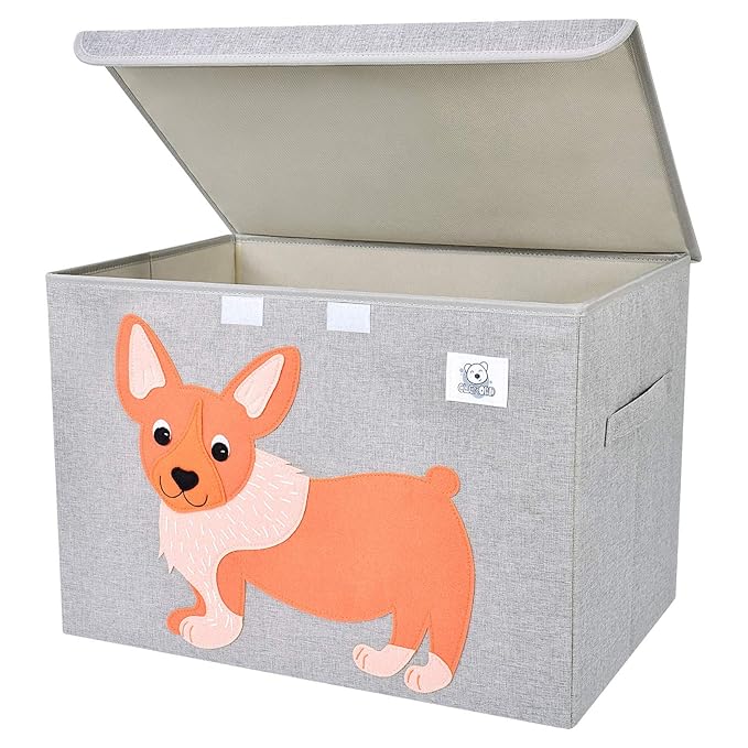 CLCROBD Foldable Large Kids Toy Chest with Flip-Top Lid, Collapsible Fabric Animal Toy Storage Organizer/Bin/Box/Basket/Trunk for Toddler, Children and Baby Nursery (Dog)-NeatNest